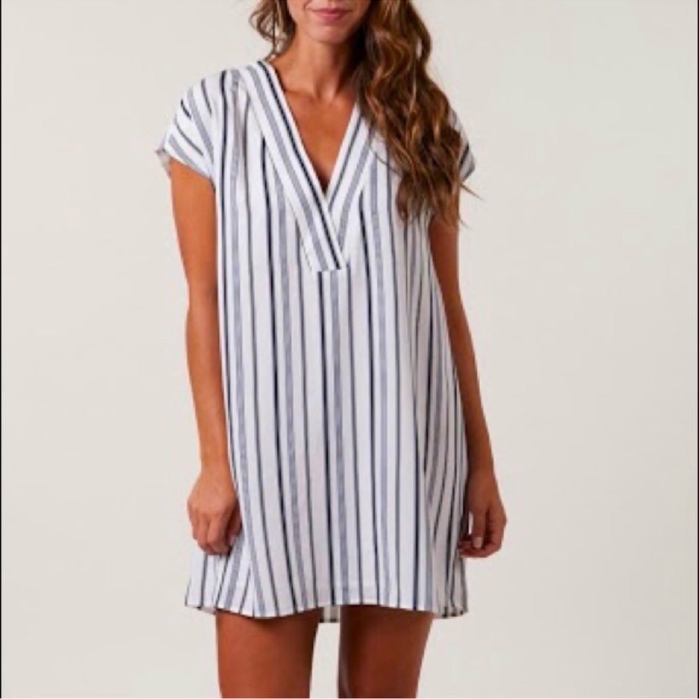 Navy and White Striped Shirt Dress